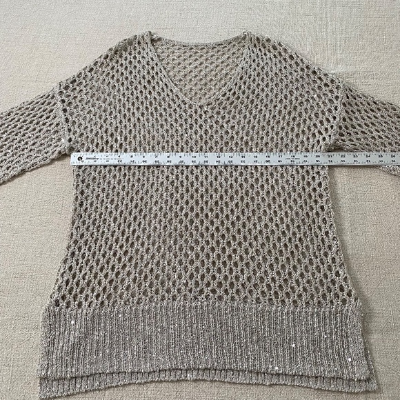Joseph Ribkoff metallic sequined openwork tunic sweater in champagne - Size L - Picture 4 of 11
